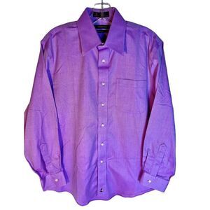 Nordstrom Dress Shirt Men 15 32/33 Purple Herringbone Wrinkle Free Long Sleeve